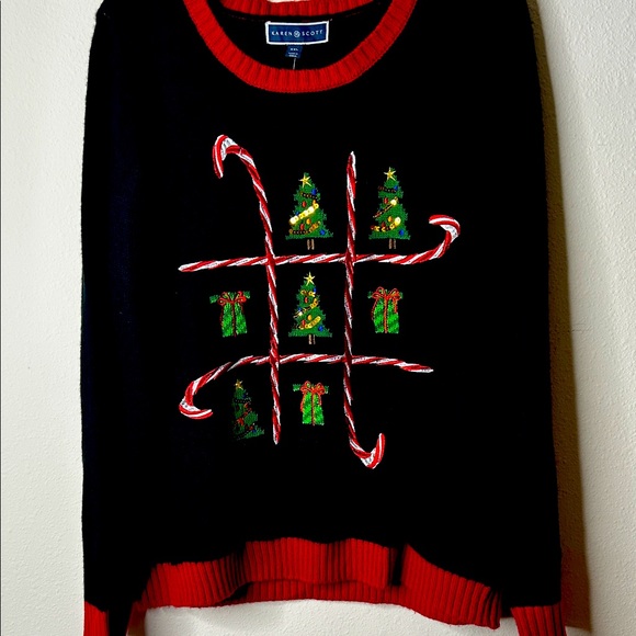 Karen Scott Black and Red Festive Crewneck Sweater